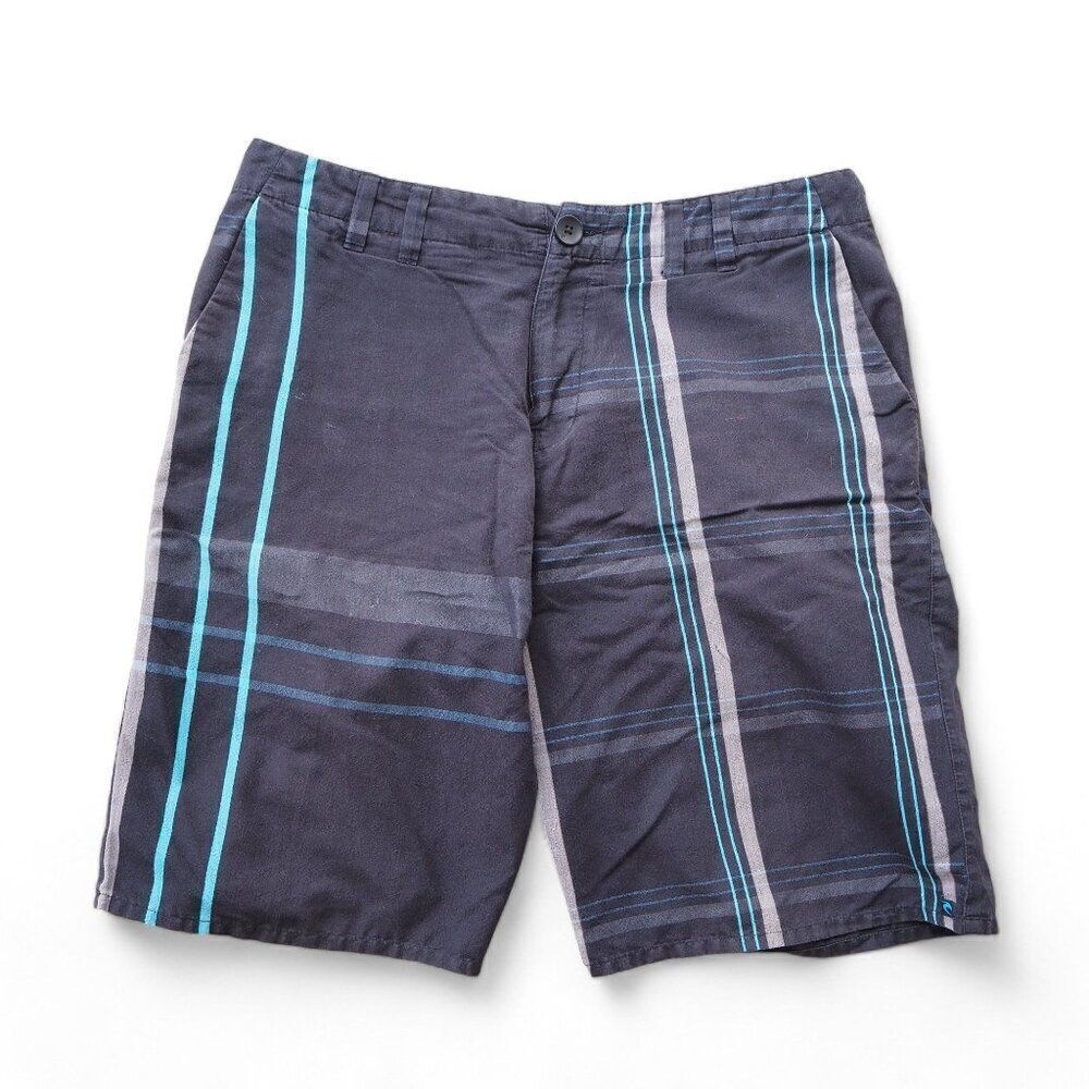 Rip Curl 11" Flat Front Plaid Chino Shorts Grey / Blue Men's 34‎